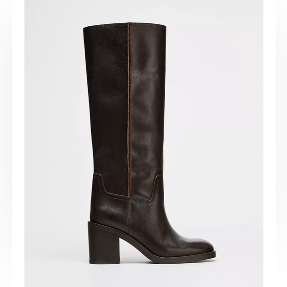Zara Shoes - Zara Wide Heeled Leather Boots 39